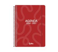 Liderpapel Agenda scolaire 2026-2027 à spirale classique un jour par page A5 bilingue 70 g papier FSC (Rouge)