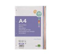 LIDERPAPEL Bloc de rechange A4 200 + 50 feuilles 90 g/m² carré 5 mm avec marge 4 trous bandes de 5 couleurs pastel