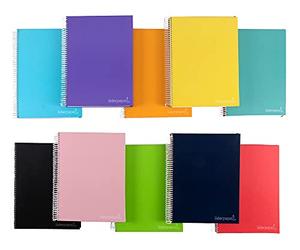Liderpapel Cahier à spirale A4 micro JOLLY couverture doublée 140H 75 g carré 5 mm 5 bandes 4 perforations couleurs assorties