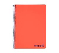 Liderpapel Cahier spirale A5 micro wonder couverture plastique 120 h 90 g tableau 5 mm 5 bandes 6 perceuses couleur rouge