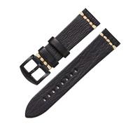 lidianhuan 18 20 22 24mm Bracelet Montre Cuir Véritable Style Rétro, Teinture Manuelle, Vert Rouge Marron, Sangle Universelle Avec Boucle(Black-b,22mm)
