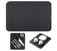 LIDOUK Grand égouttoir en silicone avec éponge en silicone, tapis égouttoir à couverts, tapis de comptoir résistant à la chaleur, plateau de rangement pour évier (noir, 45 x 40 cm)