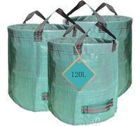 LIDOUK Lot de 3 sacs de jardin robustes de 120 L, sacs de jardin réutilisables avec poignées, sacs de recyclage pliables pour feuilles, ordures, débris (45 x 76 cm)