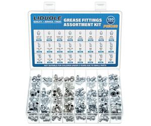LIDUOLE 24Valeurs Kit de Graisseur a Visser SAE Métrique Embout Graisseur | M6 M8 M10 M12 1/4" 1/8" 5/16" 3/8", Droits et Angle 45° 90°, 120 Pièces Raccords de Graisseurs, pour Équipement Mécanique