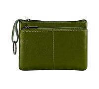 Lidwot Porte-monnaie en cuir véritable avec 3 fermetures éclair et porte-clés, vert militaire, Porte-monnaie avec porte-clés 3 fermetures éclair