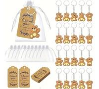 Lidzopas Lot de 18 porte-clés mignons en forme d'ours de la jungle avec étiquettes de remerciement en kraft pour sacs en organza pour décoration de fête d'anniversaire