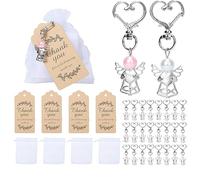 Lidzopas Lot de 20 pendentifs anges gardiens avec sac en organza, étiquettes en papier kraft pour mariage, Noël, anniversaire, confirmation, blanc + rose