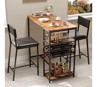 Lidzopas Lot de 3 tables de bar et tabourets avec étagères de rangement et étagères de rangement pour la maison, la cuisine, le pub, le café
