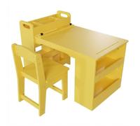 Lidzopas Table d'art multifonction en bois pour enfants et 2 chaises, bureau d'activités avec grande étagère de rangement et support de rouleau de papier, table d'artisanat pour tout-petits, pour