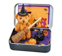 Lieawy Coffret Ours d'halloween, Mini-Ours en Peluche, Décorations Fête Mignonnes, avec Chapeau Sorcier, Citrouilles Et Chat, Décoration De Bureau pour Les Fêtes