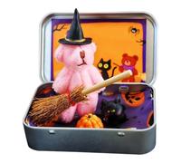 Lieawy Coffret Ours d'halloween, Mini-Ours en Peluche, Décorations Fête Mignonnes, avec Chapeau Sorcier, Citrouilles Et Chat, Décoration De Bureau pour Les Fêtes