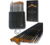 LIEBERGE Lot de 12 Pinceaux de Peinture Acrylique à Long Manche - Sans Perte de Poils - Idéal pour Acrylique, Aquarelle, Huile, Gouache