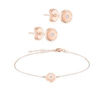 LIEBESKIND Parure de bijoux Berlin avec pierre de zircone - Élégant bracelet avec boucles d'oreilles rondes avec pierre de zircone - Or rose IP - Chaîne d'ancre réglable jusqu'à 20 cm - Imperméable et