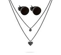 LIEBESKIND Parure de bijoux BERLIN - Boucles d'oreilles noires et chaîne superposée avec pendentif en forme de cœur - IP noir - Chaîne vénitienne réglable jusqu'à 45 cm - Imperméable et doux pour la