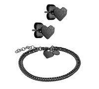 LIEBESKIND Parure de bijoux Berlin - Bracelet en filigrane avec boucles d'oreilles en forme de cœur brisé - IP noir - Chaîne gourmette réglable jusqu'à 21 cm - Imperméable et doux pour la peau
