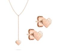 LIEBESKIND Parure de bijoux Berlin - Collier en Y avec pendentif en forme de cœur brisé et boucles d'oreilles assorties - Or rose IP - Chaîne rolo réglable jusqu'à 45 cm - Imperméable et doux pour la
