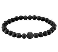 LIEBESKIND Bracelet Perles 6 mm Avec Logo en Acier Inoxydable, Noir, 17 cm