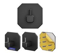 LIEBHEIM Crochets porte-serviettes sans perçage - ruban adhésif TESA pour un maintien optimal - crochets adhésifs en acier inoxydable - auto-adhésifs (4x inox noir)