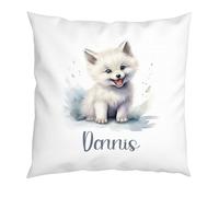 LIEBTASTISCH Coussin renard glacé - Personnalisable avec nom au choix - Coussin pour enfant - Coussin décoratif - Animaux - Garçon - Fille - Cadeau - 40 cm x 40 cm - Coussin avec rembourrage