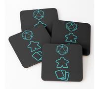 Liège Sous-Verres En Bois Dés, Meeple Et Cartes D20 - Graphiques Inspirés Des Jeux De Société - Jeux De Société - Bgg 9,5 Cm Lot De 4 Pour Boissons Café T