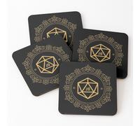 Liège Sous-Verres En Bois Dés Polyédriques D20 Monogram Bronze Jeu De Rôle Sur Table 9,5 Cm Lot De 4 Pour Boissons Café Tabl