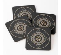 Liège Sous-Verres En Bois Dés Polyédriques D20 Symbole Sacré De La Sorcière 9,5 Cm Lot De 4 Pour Boissons Café Tab