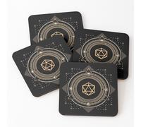 Liège Sous-Verres En Bois Dés Polyédriques D20 Symbole Sacré Du Sorcier 9,5 Cm Lot De 4 Pour Boissons Café Tabl