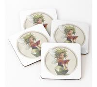 Liège Sous-Verres En Bois Fée Rpg Sur Ses Dés D20 9,5 Cm Lot De 4 Pour Boissons Café Table