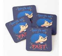 Liège Sous-Verres En Bois Gotta Go Fast Cute Hedhehog, Jeu De Plateforme Rétro, Mème 9,5 Cm Lot De 4 Pour Boissons Café Table