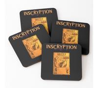 Liège Sous-verres en bois Jeu de cartes d'horreur psychologique Grizzly Inscryption pour Halloween, effrayant, effrayant, sombre, escape room, puzzles 9,5 cm lot de 4 pour boissons café table b
