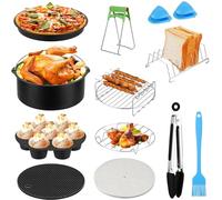 LieIe Airfryer Lot de 12 accessoires de friteuse à air chaud de 8 pouces - Kit d'accessoires pour friteuse à air COSORI Princess Ninja Philips Tefal 4,5L 5,2L 5,5L XL - Sans BPA - Revêtement