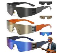 Liekadijiae 3 Pièces Lunettes de Soleil Futuristes, Lunette Futuriste Techno Lunettes, Lunettes Rapides Rave, Alien Lunettes Set, Lunettes du Futur Guerrier Anti-UV, pour Party Fête Cosplay Costume
