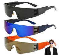 Liekadijiae 3 Pièces Lunettes de Soleil Futuristes,Lunettes Eclipse Solaire | Lunette Futuriste Techno Lunettes, Lunettes Rapides Rave,Lunettes du Futur Guerrier Anti-UV, pour Party Fête Cosplay Costume
