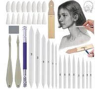 Liekadijiae 35 Pièces Estompe en Papier Dessin, Crayon Estompeur Dessin, Kit Estompe en Papier, Tortillions Blending Stump Stylos, Estompeur Dessin Crayon, Papier Abrasif Outils de Dessin