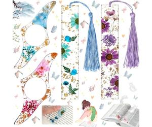 Liekadijiae 4 Pièces Marque Page Resine Fleur Seche, Marque-Pages en Résine de Fleurs, Signet Personnalisé avec Gland Signets Naturels Fleurs Pressées pour Amateurs de Lecture Enseignants Étudiants