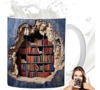 Liekadijiae Coupes Cafe,Coupes à Livres De Peinture,Tasse Bibliothèque,Unique Livres Stack Tasse à Café,Tasse à Café Pour Les Amateurs De ouvrage,Coupelles De Club De Lecture Cadeau Pour Les Lecteurs