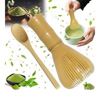 Liekadijiae Fouets à Matcha, Accessoire de Cérémonie du Matcha, Mélangeur à Matcha Réutilisable, Fouets à Matcha Japonais, Fouet matcha en naturel, Avec une Cuillère Japonaise en Bambou