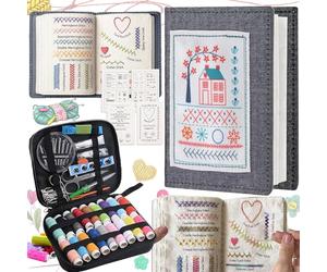 Liekadijiae livre de broderie à broder soi-même avec kit complet d'aiguilles et de fils, avec instructions étape par étape pour 143 points, pour débutants, adultes, loisirs, bricolage, famille