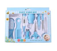 Liemuao 10 Pièces Trousse de Soin Bebe Naissance, Kit de Toilettage pour Bébé Inclus Thermomètre Digital, Peigne, Brosse, Lime, Mouche Bébé, Cadeau pour nouveau-né fille et garçon (Bleu)