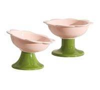 Liemuao 2 Pièces Gamelle Chat Surélevée en Forme de Fleurs pour la Nourriture et L'eau, Inclinable à 15° Gamelle en Céramique Protéger Cou Anti-Vomissements Bol pour Chats et Petits Chiens (Rose)