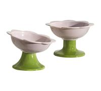 Liemuao 2 Pièces Gamelle Chat Surélevée en Forme de Fleurs pour la Nourriture et L'eau, Inclinable à 15° Gamelle en Céramique Protéger Cou Anti-Vomissements Bol pour Chats et Petits Chiens (Violet)