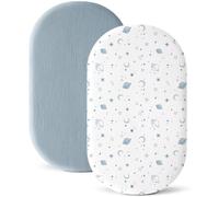 Liemuao 2PCS Drap Housse Berceau 80x40 cm, Housse de Matelas en Mousseline de Coton, Extensible et Ajustable Draps Housse Bébé pour Couffin Berceau Nacelle Lit Bébé, Lit Parapluie, Sommeil sain (Bleu)
