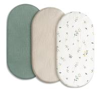Liemuao 3 Pièces Draps Housse Bébé pour Couffin, 100% Coton Mousseline Respirante Protégé Matelas Draps Cododo pour Lit d’Enfant Convient aux Matelas de 80x40cm, Cadeau de Naissance (Vert)