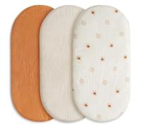 Liemuao 3 Pièces Draps Housse Bébé pour Couffin, 100% Coton Mousseline Respirante Protégé Matelas Draps Cododo pour Lit d’Enfant Convient aux Matelas de 80x40cm, Cadeau de Naissance (Orange)