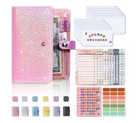 Liemuao A6 Classeur Enveloppe Budget, Budget Planner, Portefeuille Brillant avec 12 Budget Enveloppe,12 Feuilles de Budget,4 Autocollants pour Organisateur de Factures de Trésorerie (Rose)