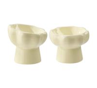 Liemuao Gamelle Chat Surélevée en Céramique - Inclinable à 15° pour Chaton, Bol d'eau et de Nourriture Protégeant le Cou (Beige-Food+Water)