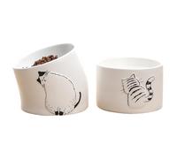Liemuao Gamelle pour Chat en Céramique, Inclinée Gamelle Chat Surélevée pour Nourriture & Eau Anti-Vomissements réduire la Pression du Cou Bols pour Animaux de Compagnie (2 PCS)