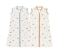 Liemuao Lot de 2 Gigoteuse d'été pour Bébé, 100% Coton Sac de Couchage Respirante, 0.5 tog Gigoteuse Ete Emmaillotage Bebe sans Manches, Turbulette pour Bébé Nouveau-né Garçons Filles (D, 6-12mois)