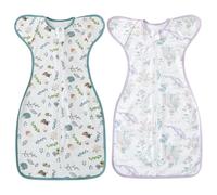 Liemuao Lot de 2 Sac de Transition Swaddle Up 0-9 Mois, Gigoteuse d'Emmaillotage pour Bébé et Nouveau Né, Couverture en 100% Coton Sacs de Couchage pour Bébé, Double Fermeture éclair (D, 6-9 Mois)
