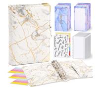 Liemuao Organiseur de Budget, Classeur A6 Enveloppe Budget en Cuir de Marbre, Planificateur Budgétaire avec fermeture éclair pour économiser de l'argent, livret d'épargne en espèces (Blanc)